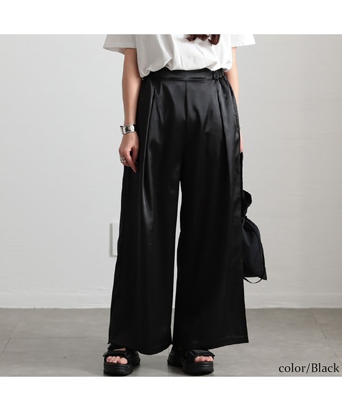 ストレッチサテンタックワイドパンツ【大きいサイズ対応】（その他パンツ）｜GOLDJAPAN（ゴールドジャパン）