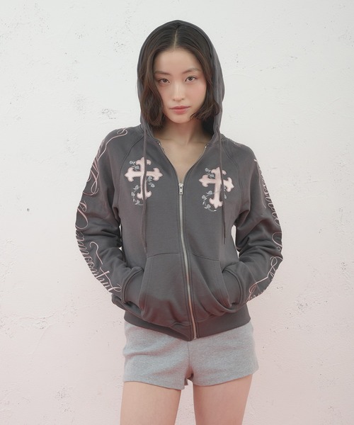 クロスジップアップフーディ　チャコール　FCMM セール】【日本限定】CROSS ZIP UP HOODIE/クロスジップアップフーディ