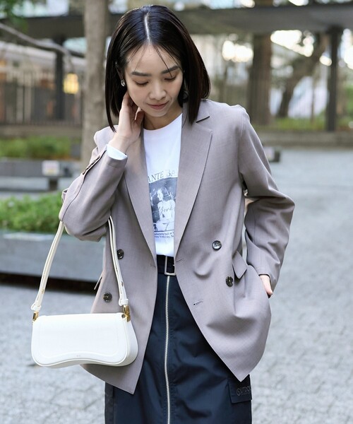 接触冷感/UV リネンタッチ テーラードジャケット/リネンタッチ ダブル  