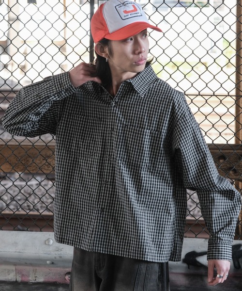 WEGO(ウィゴー)の「WEGO/ミニマムチェックショートロングスリーブシャツ(シャツ/ブラウス・メンズ・ベージュ系その他2/ブラウン系その他2/ブラック系その他2・LARGE/MEDIUM)」の1枚目の写真