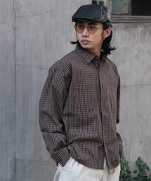 WEGO/ミニマムチェックショートロングスリーブシャツ