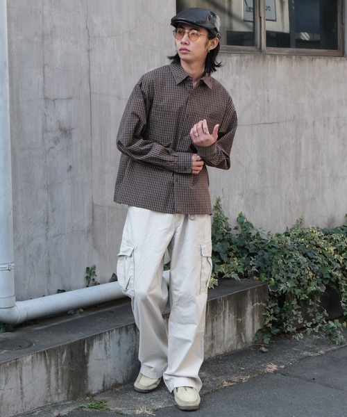 WEGO(ウィゴー)の「WEGO/ミニマムチェックショートロングスリーブシャツ(シャツ/ブラウス・メンズ・ベージュ系その他2/ブラウン系その他2/ブラック系その他2・LARGE/MEDIUM)」の19枚目の写真