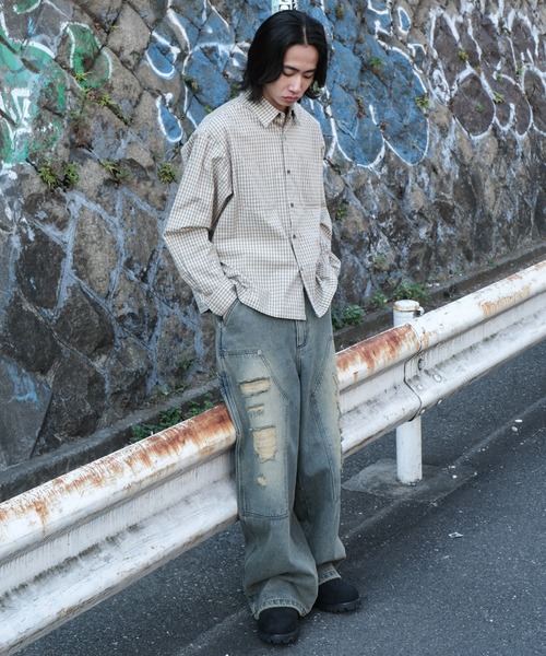 WEGO(ウィゴー)の「WEGO/ミニマムチェックショートロングスリーブシャツ(シャツ/ブラウス・メンズ・ベージュ系その他2/ブラウン系その他2/ブラック系その他2・LARGE/MEDIUM)」の20枚目の写真