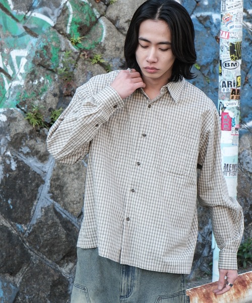 WEGO(ウィゴー)の「WEGO/ミニマムチェックショートロングスリーブシャツ(シャツ/ブラウス・メンズ・ベージュ系その他2/ブラウン系その他2/ブラック系その他2・LARGE/MEDIUM)」の12枚目の写真