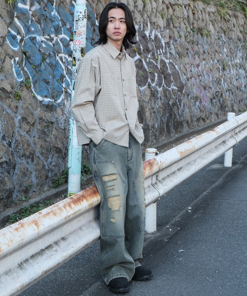 WEGO(ウィゴー)の「WEGO/ミニマムチェックショートロングスリーブシャツ(シャツ/ブラウス・メンズ・ベージュ系その他2/ブラウン系その他2/ブラック系その他2・LARGE/MEDIUM)」の14枚目の写真