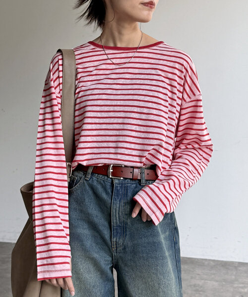 CPCM(シーピーシーエム)の「スラブシアーロンT(Tシャツ/カットソー・レディース・ブラック/グレー/オフホワイト/ネイビー/グリーン/レッド・MEDIUM/LARGE)」の6枚目の写真