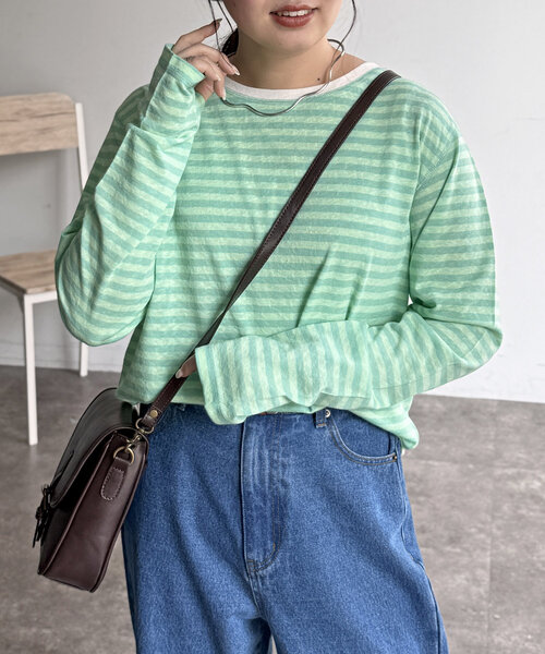 CPCM(シーピーシーエム)の「スラブシアーロンT(Tシャツ/カットソー・レディース・ブラック/グレー/オフホワイト/ネイビー/グリーン/レッド・MEDIUM/LARGE)」の4枚目の写真