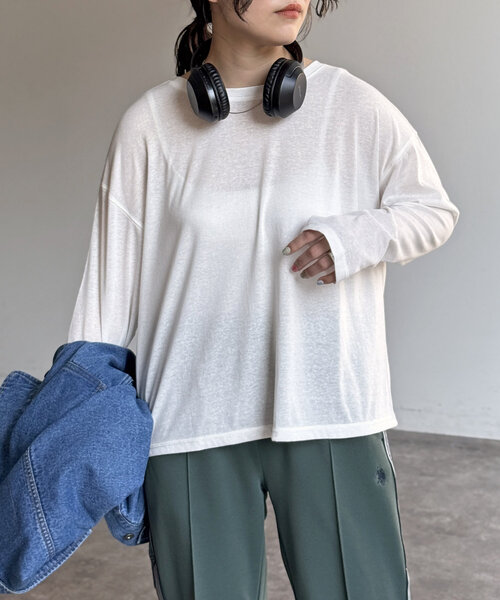 CPCM(シーピーシーエム)の「スラブシアーロンT(Tシャツ/カットソー・レディース・ブラック/グレー/オフホワイト/ネイビー/グリーン/レッド・MEDIUM/LARGE)」の11枚目の写真