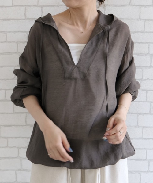 aquagarage（アクアガレージ）の「シアーパーカー（シャツ/ブラウス・レディース・カーキ/ブラック/オフホワイト・L/M）」の14枚目の写真
