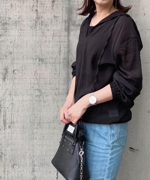 aquagarage（アクアガレージ）の「シアーパーカー（シャツ/ブラウス・レディース・カーキ/ブラック/オフホワイト・L/M）」の10枚目の写真