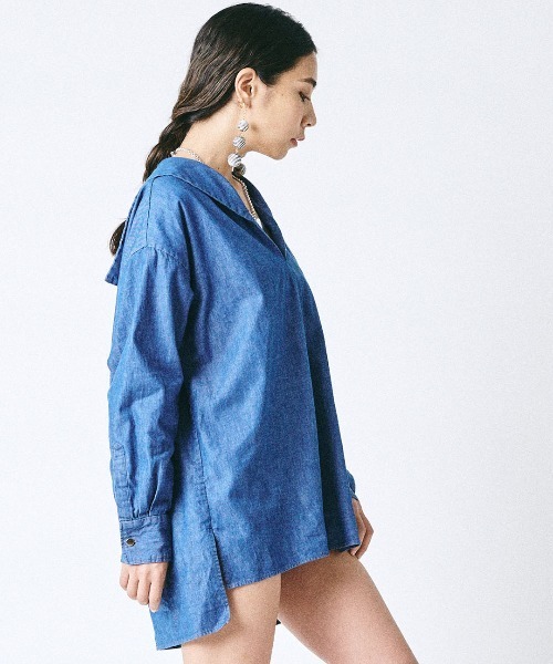 mikomori(ミコモリ)の「【mikomori × THIRD MAGAZINE】DENIM SAILOR COLLAR SHIRT(シャツ/ブラウス・レディース・インディゴブルー・FREE)」の6枚目の写真
