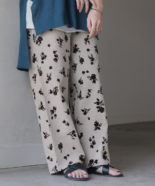 花柄　ジャガード　パンツ ànuke Flower Jacquard Pants フラワージャガードパンツ Navy