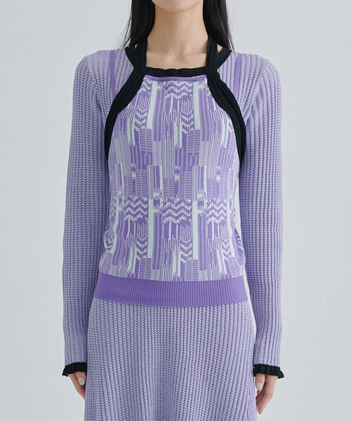 【layerd tank Knit】　アカネウツノミヤ AKANE UTSUNOMIYA/アカネウツノミヤ】Tweed Check Knit Jacuard Top