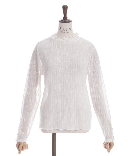 axes femme(アクシーズファム)の「連ボタン花レースインナー(Tシャツ/カットソー・レディース・ピンク/キナリ/ブラック・FREE)」の4枚目の写真