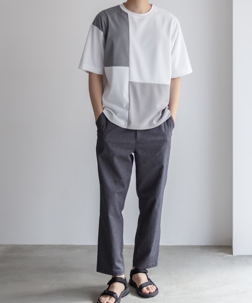 URBAN COLLECTION（アーバンコレクション）の「URBANCOLLECTION カットジョーゼット 布帛パネル切替テーパードTシャツ（Tシャツ/カットソー・メンズ・ブラック系その他/ホワイト系その他・S/M/L/XL）」の3枚目の写真