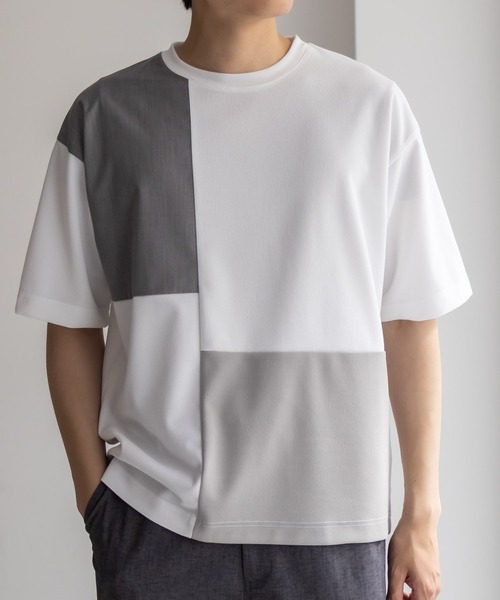 URBAN COLLECTION（アーバンコレクション）の「URBANCOLLECTION カットジョーゼット 布帛パネル切替テーパードTシャツ（Tシャツ/カットソー・メンズ・ブラック系その他/ホワイト系その他・S/M/L/XL）」の4枚目の写真