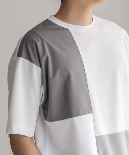 URBAN COLLECTION（アーバンコレクション）の「URBANCOLLECTION カットジョーゼット 布帛パネル切替テーパードTシャツ（Tシャツ/カットソー・メンズ・ブラック系その他/ホワイト系その他・S/M/L/XL）」の5枚目の写真