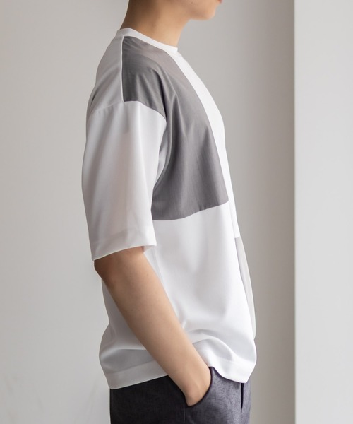 URBAN COLLECTION（アーバンコレクション）の「URBANCOLLECTION カットジョーゼット 布帛パネル切替テーパードTシャツ（Tシャツ/カットソー・メンズ・ブラック系その他/ホワイト系その他・S/M/L/XL）」の6枚目の写真