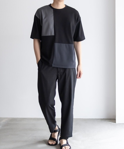 URBAN COLLECTION（アーバンコレクション）の「URBANCOLLECTION カットジョーゼット 布帛パネル切替テーパードTシャツ（Tシャツ/カットソー・メンズ・ブラック系その他/ホワイト系その他・S/M/L/XL）」の8枚目の写真