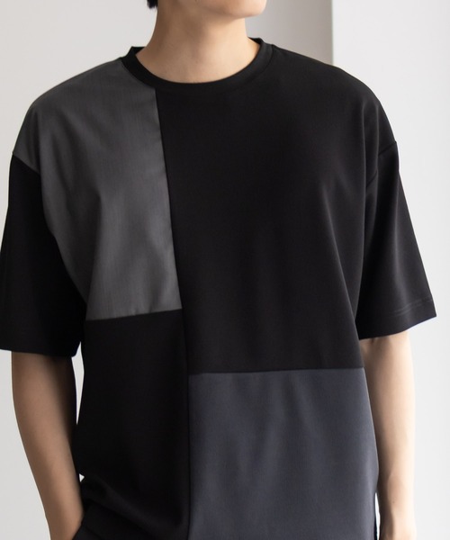 URBAN COLLECTION（アーバンコレクション）の「URBANCOLLECTION カットジョーゼット 布帛パネル切替テーパードTシャツ（Tシャツ/カットソー・メンズ・ブラック系その他/ホワイト系その他・S/M/L/XL）」の9枚目の写真