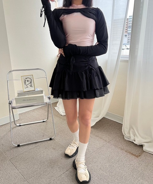 mumu(ムム)の「シャーリングフリルスカート(スカート・レディース・ホワイト/ブラック・FREE)」の22枚目の写真