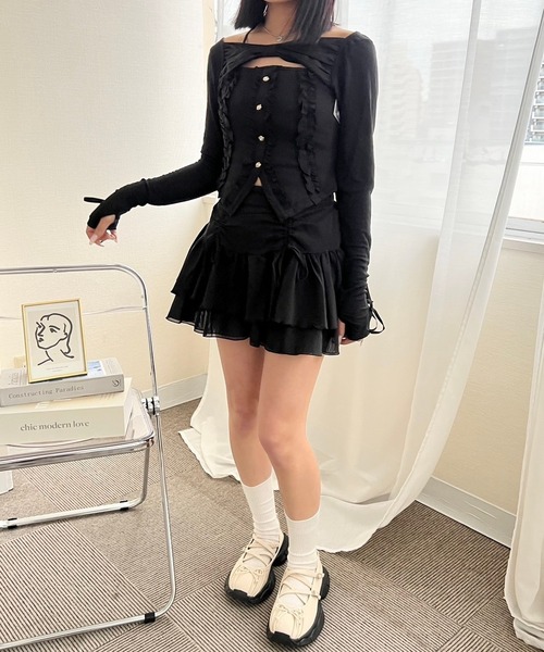 mumu(ムム)の「シャーリングフリルスカート(スカート・レディース・ホワイト/ブラック・FREE)」の14枚目の写真