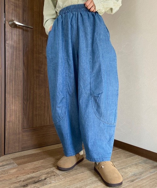CRB(シーアールビー)の「カーブラインワイドパンツ(カーゴパンツ・レディース・ブラック/ブルー/グリーン/ベージュ/インディゴブルー/ダークグリーン/ダークベージュ・F)」の7枚目の写真