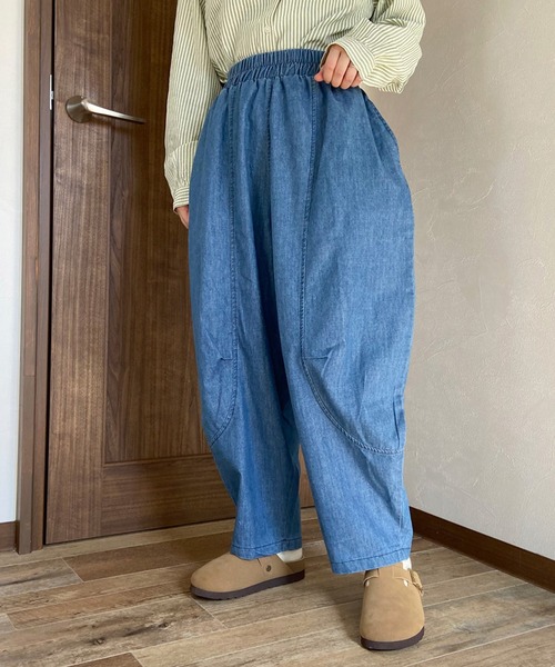 CRB(シーアールビー)の「カーブラインワイドパンツ(カーゴパンツ・レディース・ブラック/ブルー/グリーン/ベージュ/インディゴブルー/ダークグリーン/ダークベージュ・F)」の14枚目の写真