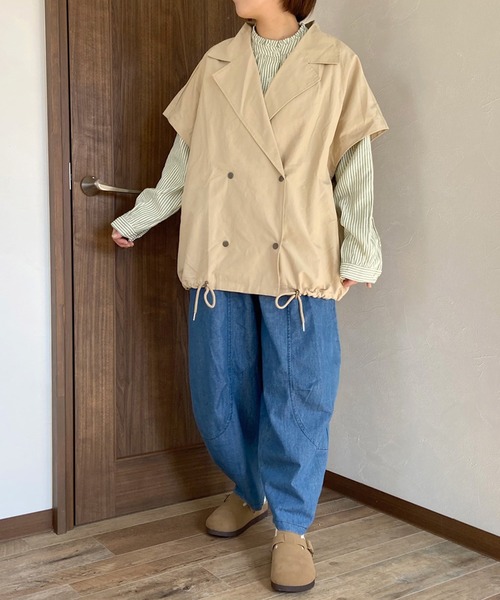 CRB(シーアールビー)の「カーブラインワイドパンツ(カーゴパンツ・レディース・ブラック/ブルー/グリーン/ベージュ/インディゴブルー/ダークグリーン/ダークベージュ・F)」の18枚目の写真