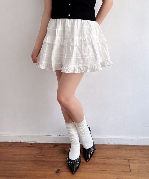 INGNI（イング）の「コットンレースティアードミニスカパン（スカート・レディース・ブラック/オフホワイト・FREE）」の5枚目の写真