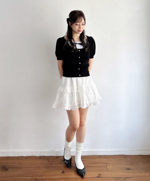 INGNI（イング）の「コットンレースティアードミニスカパン（スカート・レディース・ブラック/オフホワイト・FREE）」の7枚目の写真