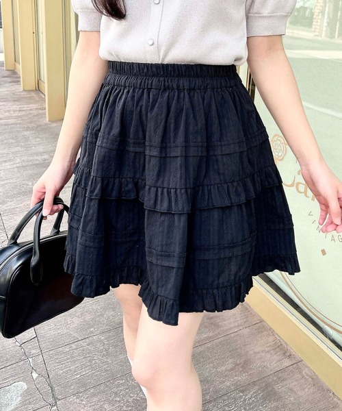 INGNI（イング）の「コットンレースティアードミニスカパン（スカート・レディース・ブラック/オフホワイト・FREE）」の8枚目の写真