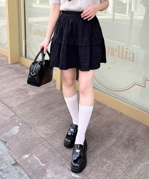 INGNI（イング）の「コットンレースティアードミニスカパン（スカート・レディース・ブラック/オフホワイト・FREE）」の10枚目の写真