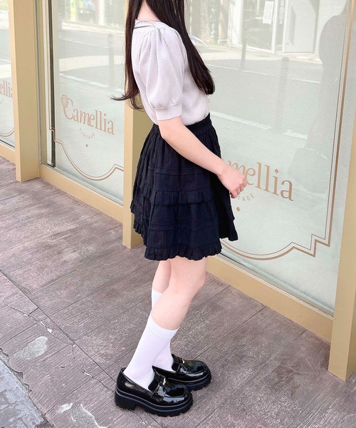 セール】コットンレースティアードミニスカパン（スカート