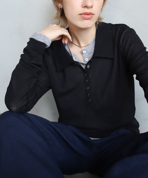 セール】ポロシアーロングスリーブトップス（Tシャツ/カットソー