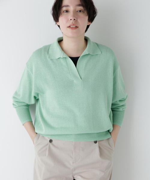 human woman(ヒューマンウーマン)の「◆【ウォッシャブル】ペーパーヤーンセーラーカラートップス(ニット/セーター・レディース・ライトグリーン/ホワイト/パープル・MEDIUM)」の8枚目の写真