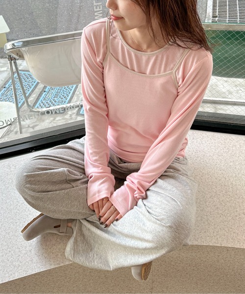 PILIT(ピリット)の「レイヤードキャミset ロンtee(Tシャツ/カットソー・レディース・アイボリー/グリーン/ピンク・MEDIUM)」の4枚目の写真