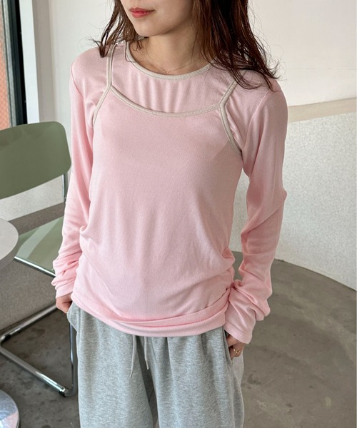 PILIT(ピリット)の「レイヤードキャミset ロンtee(Tシャツ/カットソー・レディース・アイボリー/グリーン/ピンク・MEDIUM)」の7枚目の写真