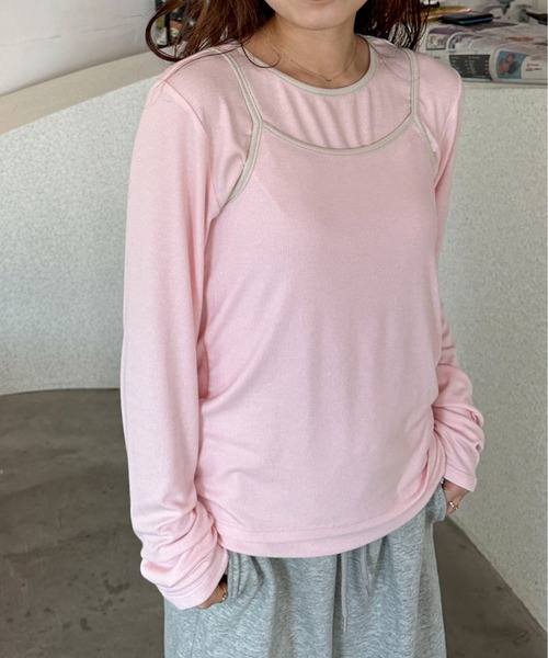 PILIT(ピリット)の「レイヤードキャミset ロンtee(Tシャツ/カットソー・レディース・アイボリー/グリーン/ピンク・MEDIUM)」の8枚目の写真