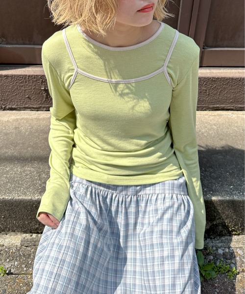 PILIT(ピリット)の「レイヤードキャミset ロンtee(Tシャツ/カットソー・レディース・アイボリー/グリーン/ピンク・MEDIUM)」の13枚目の写真