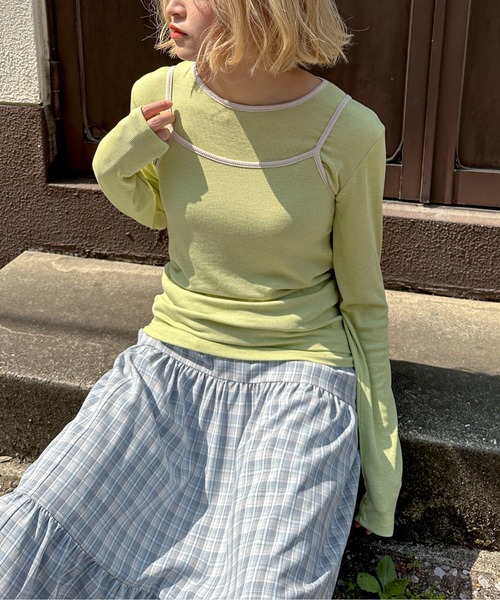 PILIT(ピリット)の「レイヤードキャミset ロンtee(Tシャツ/カットソー・レディース・アイボリー/グリーン/ピンク・MEDIUM)」の14枚目の写真