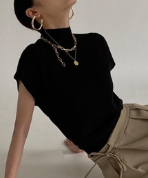 Forcement（フォースメント）の「一枚で春服がオシャレに着こなせる！フレンチスリーブハイネック春ニットトップス（ニット/セーター）」