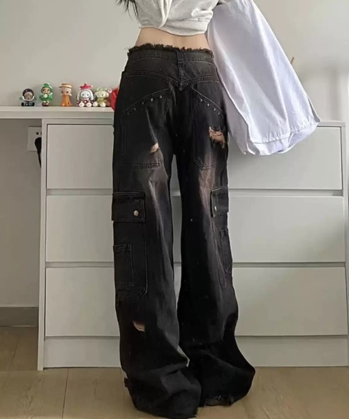 DAESE TOKYO（デセトウキョウ）の「『DAESE TOKYO/デセトウキョウ』ダメージデニムカーゴパンツ 【CN】（デニムパンツ・レディース・ブラック・FREE）」の5枚目の写真