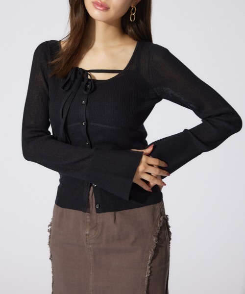 rienda（リエンダ）の「リボンデティールキャミソールセットカーディガン（カーディガン/ボレロ・レディース・ブラック/グレー/イエロー・FREE）」の2枚目の写真