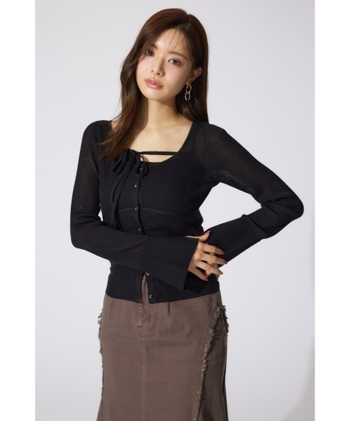 rienda（リエンダ）の「リボンデティールキャミソールセットカーディガン（カーディガン/ボレロ・レディース・ブラック/グレー/イエロー・FREE）」の4枚目の写真