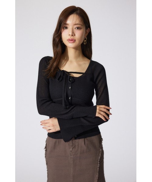 rienda（リエンダ）の「リボンデティールキャミソールセットカーディガン（カーディガン/ボレロ・レディース・ブラック/グレー/イエロー・FREE）」の6枚目の写真