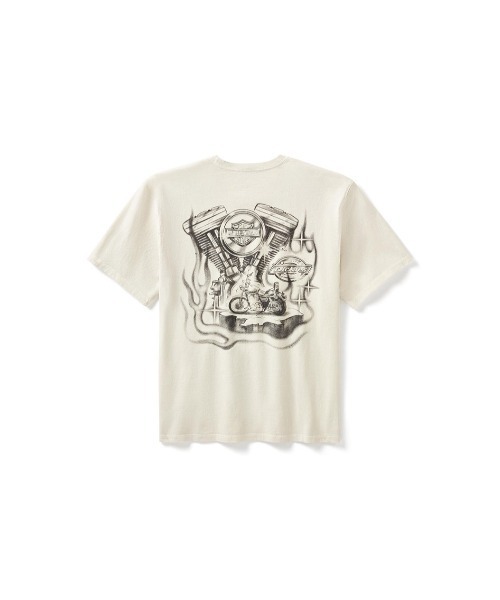 Harley-Davidson(ハーレーダビッドソン)の「Dickies(R) x H-D(R)ヘビーウェイトVツインエンジンTシャツ(Tシャツ/カットソー・メンズ・ホワイト系その他・S/M/L/XL/XXL)」の3枚目の写真