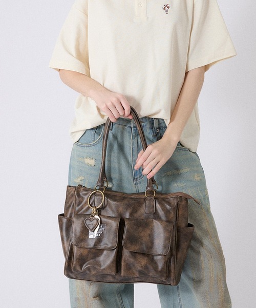 ONCILY ヴィンテージライクボストンバッグ　ダークグレー ONCILY ボストンバッグ VINTAGE LIKE BOSTON BAG / ヴィンテージ