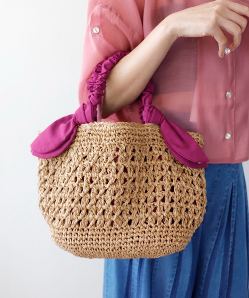 31日のみ感謝バーゲン☆kate spade リボン付きかごバッグ セール】下がりリボン柄編みトート（かごバッグ）｜Three Four