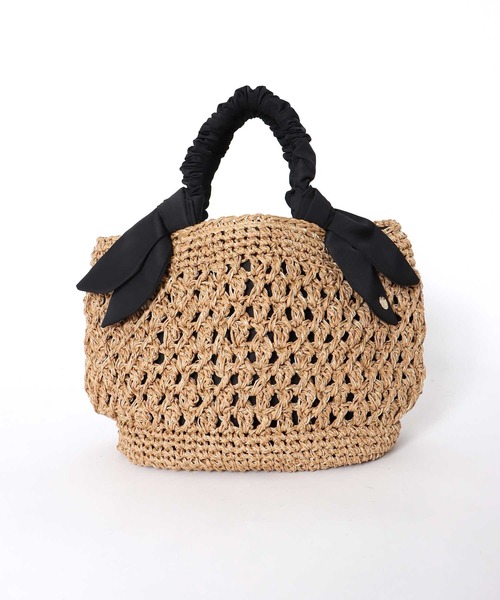 Three Four Time(スリーフォータイム)の「下がりリボン柄編みトート(かごバッグ・レディース・ブラック/ベージュ/ピンク/グリーン・FREE)」の11枚目の写真